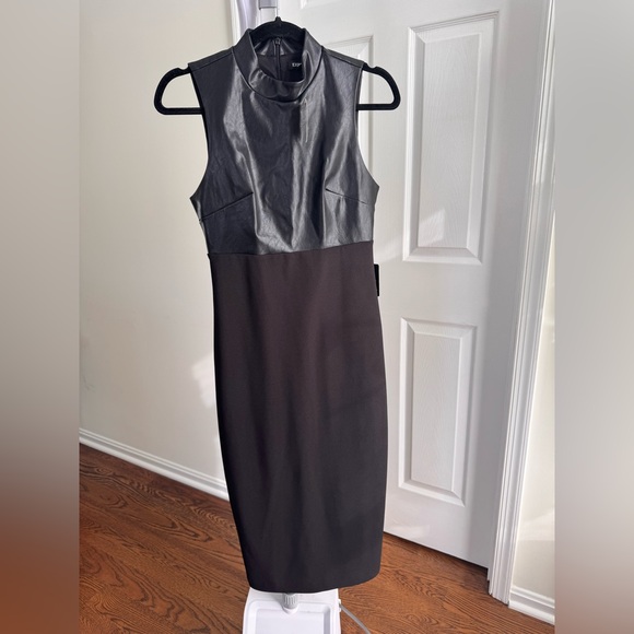 Express Elegant Black faux leather mixed media dress - Picture 3 of 6